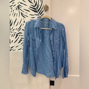 Lilly Pulitzer Sea View Button-down Top (linen) Size Small Beckon Blue